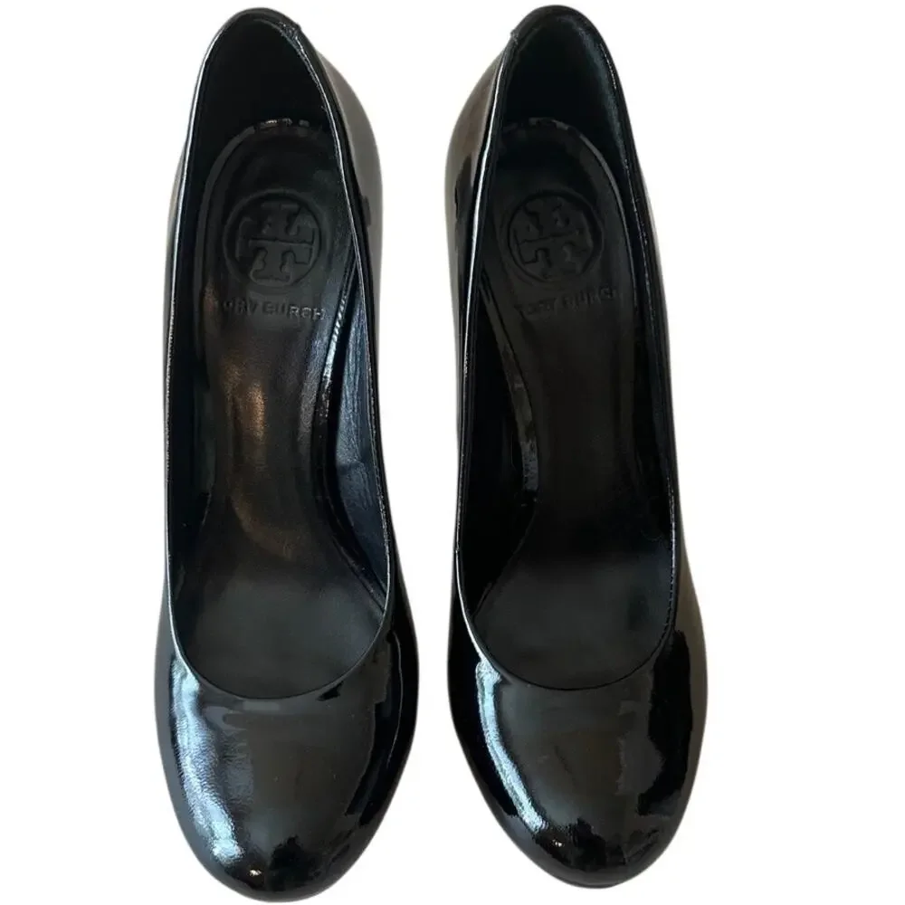 Tory Burch Jude Black Patent Platform Pumps Size 7.5